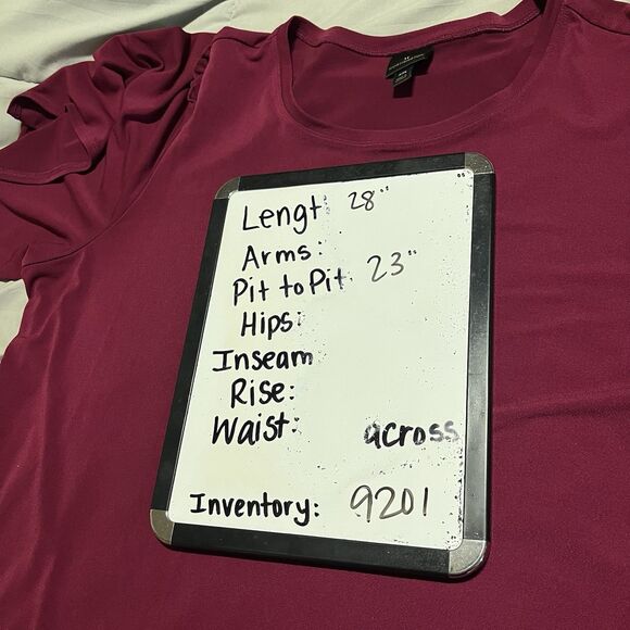 Worthington Burgundy Short Ruffle Wide Sleeve Flowy Top Womens Size XXL 2XL - Picture 10 of 10